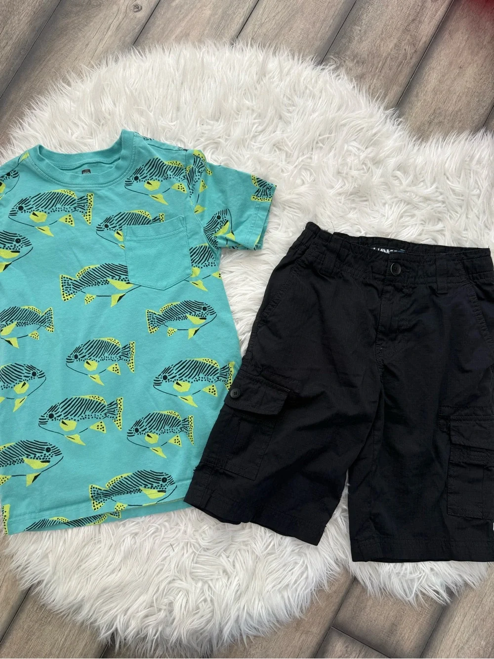 Kids Tony Hawk Black Shorts and Tea Teal Fish Pocket Tee